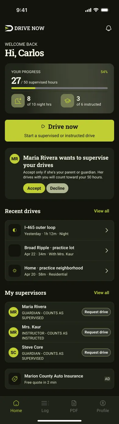 Drive Now app home screen